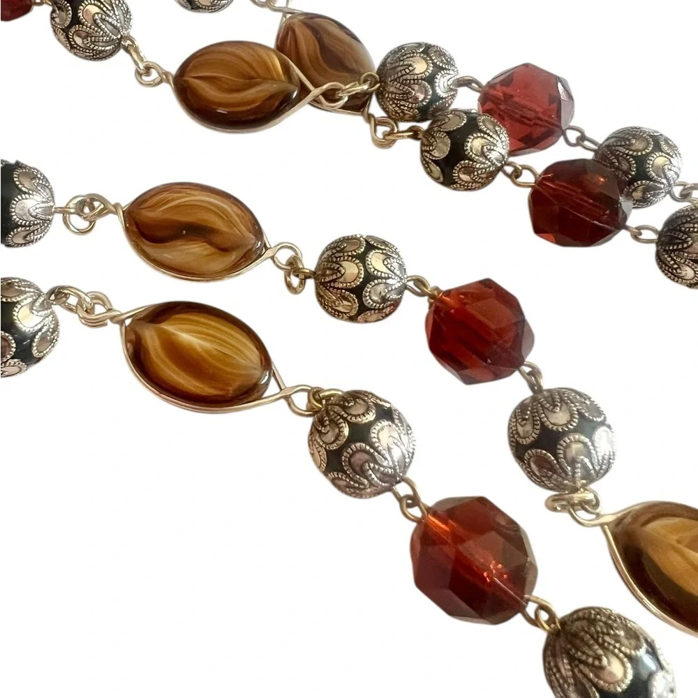 Vintage Double Strand Beaded Adjustable Boho Neurtal Necklace - Picture 2 of 4